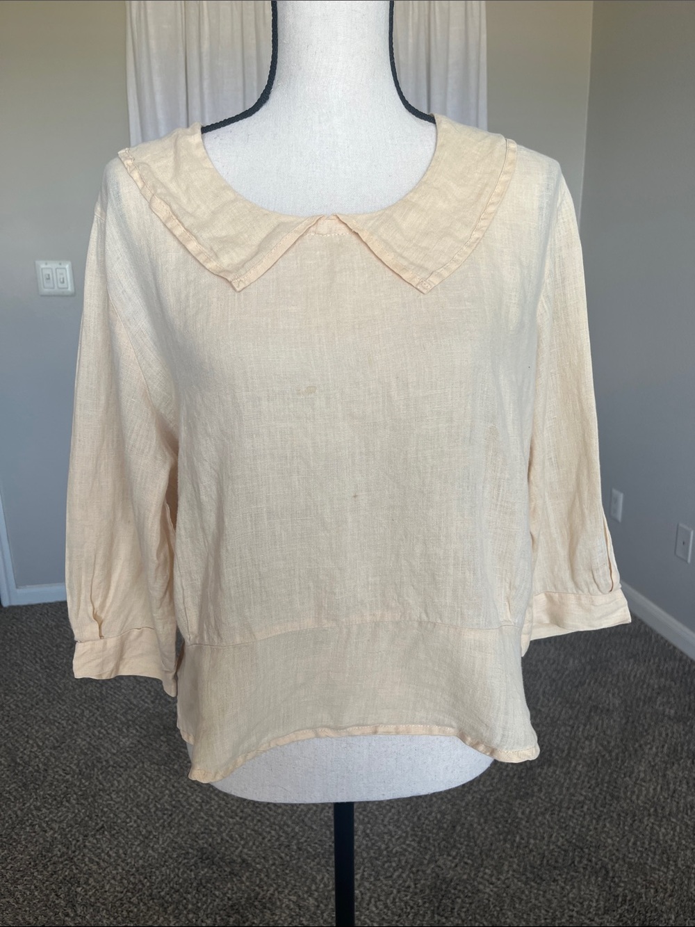 Flax Jeanne Engelhart 100% Flax Linen Peter Pan Collar Blouse Pale Peach Size L